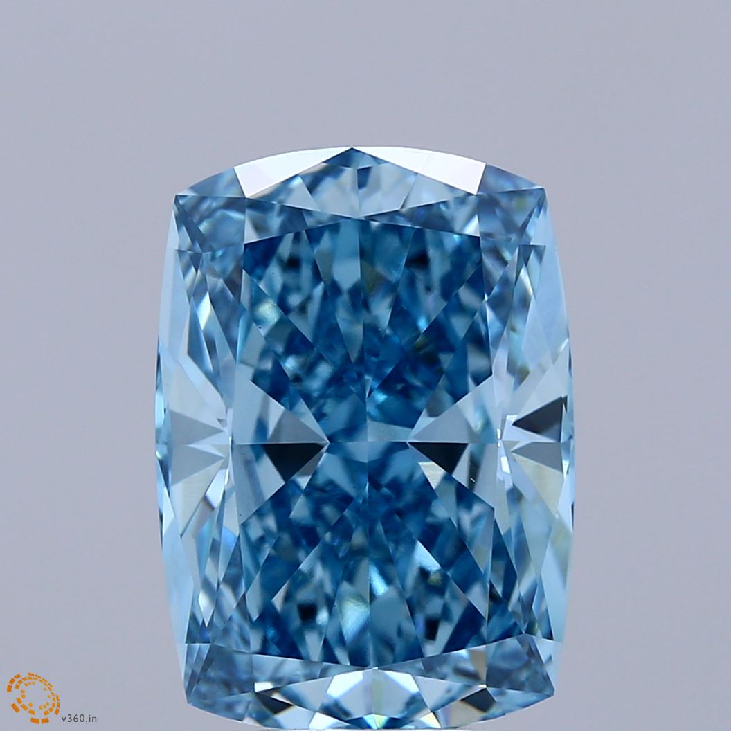 7.28 Carat Cushion Shaped, Ideal Cut, FANCY VIVID BLUE Color, VVS2 Clarity, IGI Certified Lab Grown Diamond