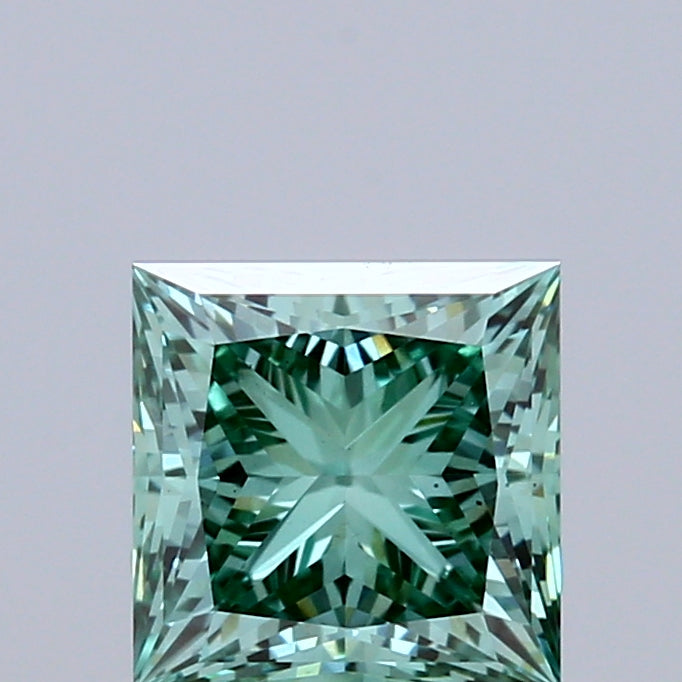 1.03 Carat Princess Shaped, Ideal Cut, FANCY VIVID GREEN Color, VS1 Clarity, IGI Certified Lab Grown Diamond