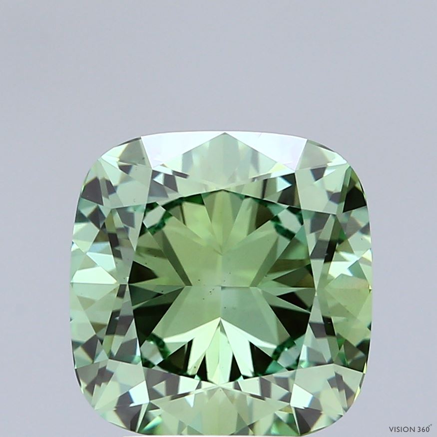 4.00 Carat Cushion Shaped, Ideal Cut, FANCY VIVID GREEN Color, VS1 Clarity, IGI Certified Lab Grown Diamond
