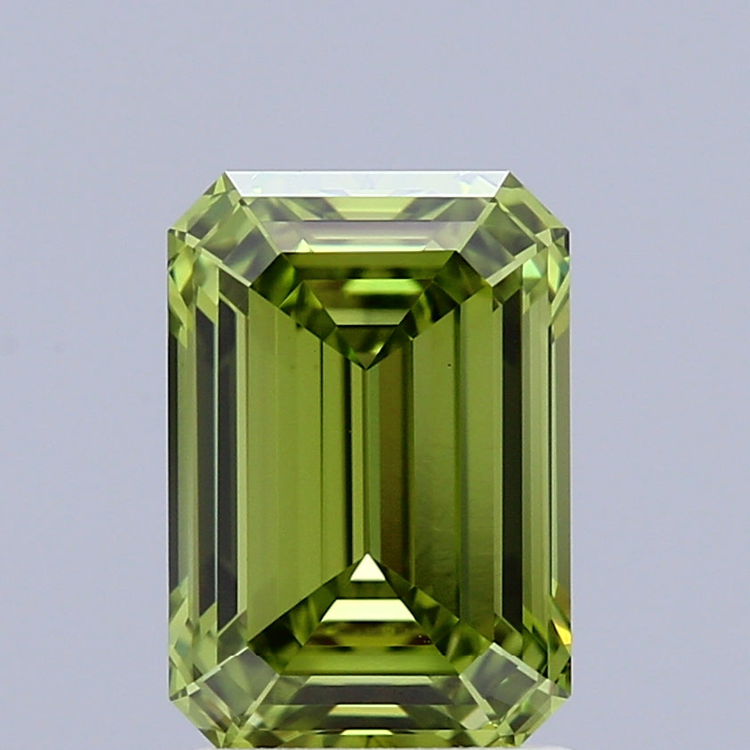 1.73 Carat Emerald Shaped, Ideal Cut, FANCY VIVID GREEN Color, VVS2 Clarity, IGI Certified Lab Grown Diamond