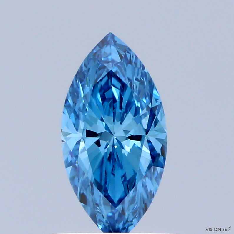 0.57 Carat Marquise Shaped, Excellent Cut, FANCY VIVID BLUE Color, VVS2 Clarity, IGI Certified Lab Grown Diamond