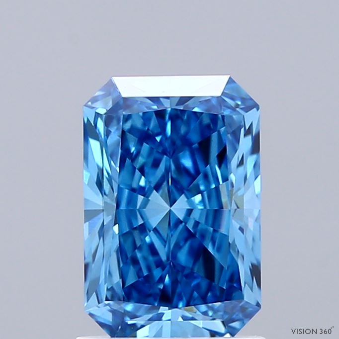 1.53 Carat Radiant Shaped, Ideal Cut, FANCY VIVID BLUE Color, VS2 Clarity, IGI Certified Lab Grown Diamond