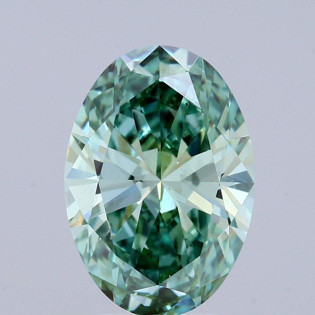 3.00 Carat Oval Shaped, Ideal Cut, FANCY VIVID GREEN Color, VS1 Clarity, IGI Certified Lab Grown Diamond