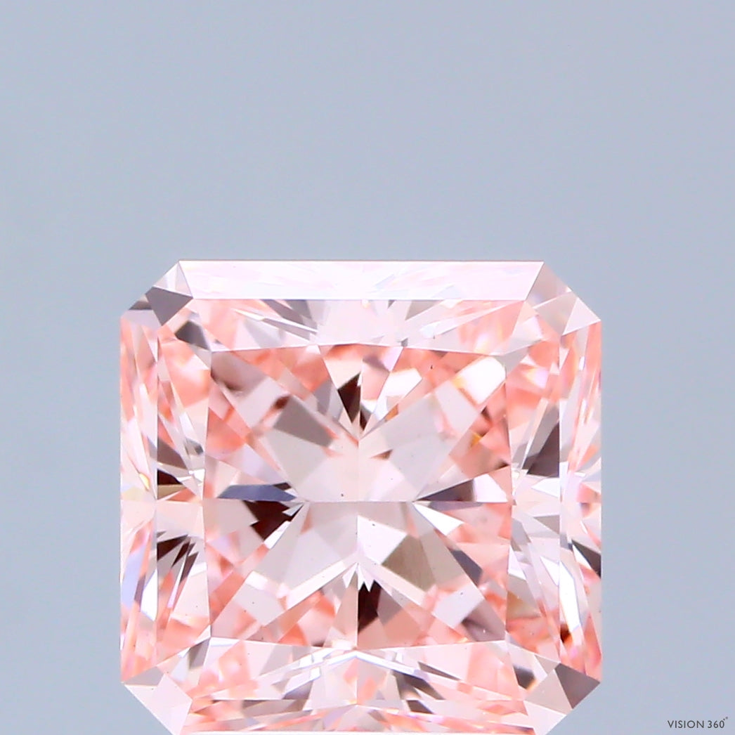 3.01 Carat Radiant Shaped, Ideal Cut, FANCY INTENSE PINK Color, VS1 Clarity, IGI Certified Lab Grown Diamond