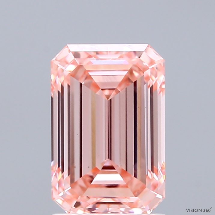 2.05 Carat Emerald Shaped, Ideal Cut, FANCY INTENSE PINK Color, VS1 Clarity, IGI Certified Lab Grown Diamond