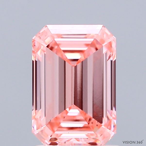 1.51 Carat Emerald Shaped, Ideal Cut, FANCY VIVID PINK Color, VS2 Clarity, IGI Certified Lab Grown Diamond