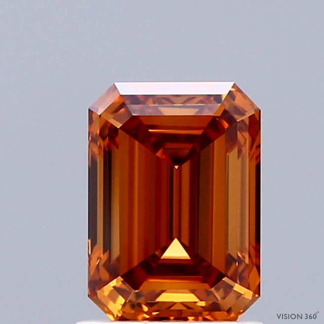 1.45 Carat Emerald Shaped, Ideal Cut, FANCY VIVID ORANGE Color, VVS2 Clarity, IGI Certified Lab Grown Diamond