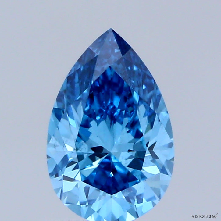 0.74 Carat Pear Shaped, Excellent Cut, FANCY VIVID BLUE Color, VS2 Clarity, IGI Certified Lab Grown Diamond