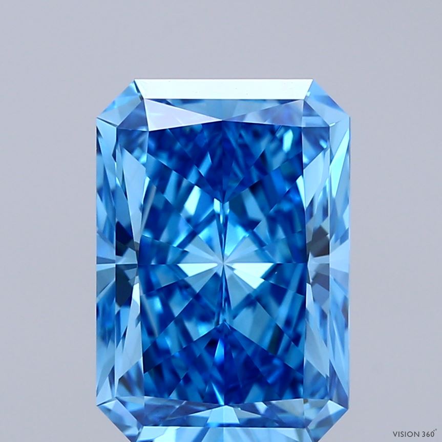 4.02 Carat Radiant Shaped, Ideal Cut, FANCY VIVID BLUE Color, VVS2 Clarity, IGI Certified Lab Grown Diamond