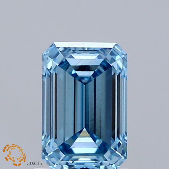 1.06 Carat Emerald Shaped, Ideal Cut, FANCY VIVID BLUE Color, VS1 Clarity, IGI Certified Lab Grown Diamond