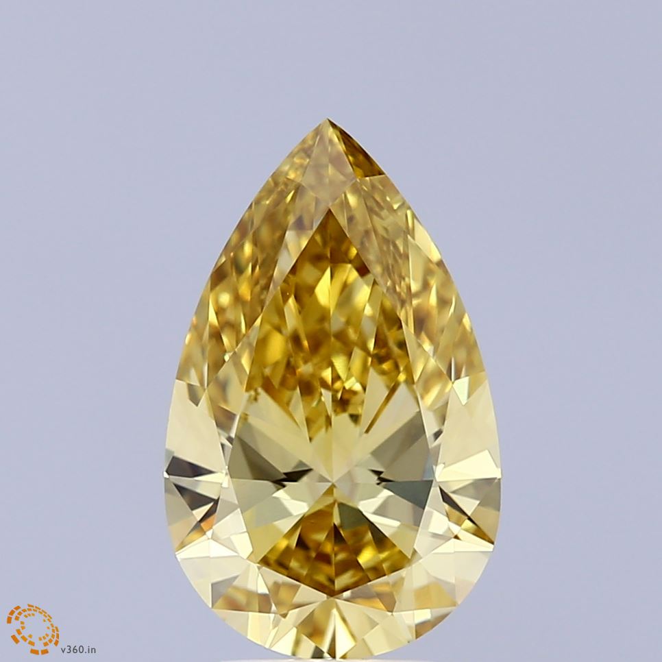 3.00 Carat Pear Shaped, Ideal Cut, FANCY INTENSE YELLOW Color, VVS2 Clarity, IGI Certified Lab Grown Diamond