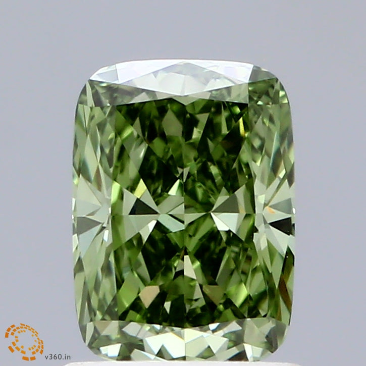 1.07 Carat Cushion Shaped, Ideal Cut, FANCY VIVID GREEN Color, VVS2 Clarity, IGI Certified Lab Grown Diamond