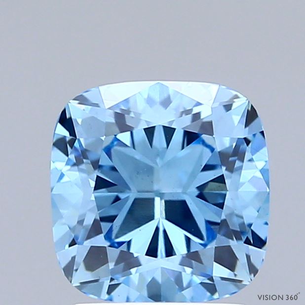 1.58 Carat Cushion Shaped, Ideal Cut, FANCY VIVID BLUE Color, VS2 Clarity, IGI Certified Lab Grown Diamond