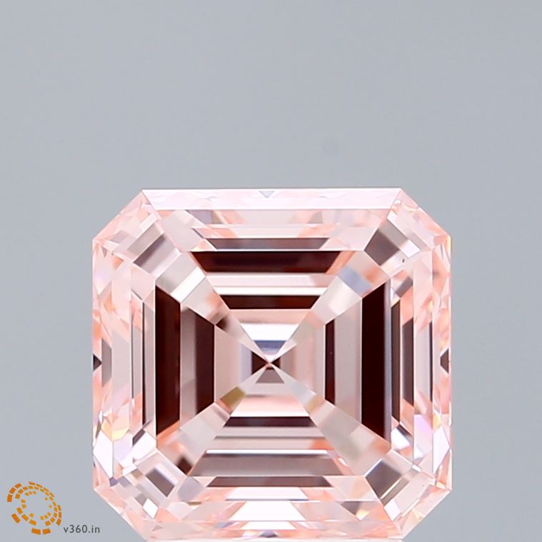 3.04 Carat Asscher Shaped, Ideal Cut, FANCY INTENSE PINK Color, VS1 Clarity, IGI Certified Lab Grown Diamond