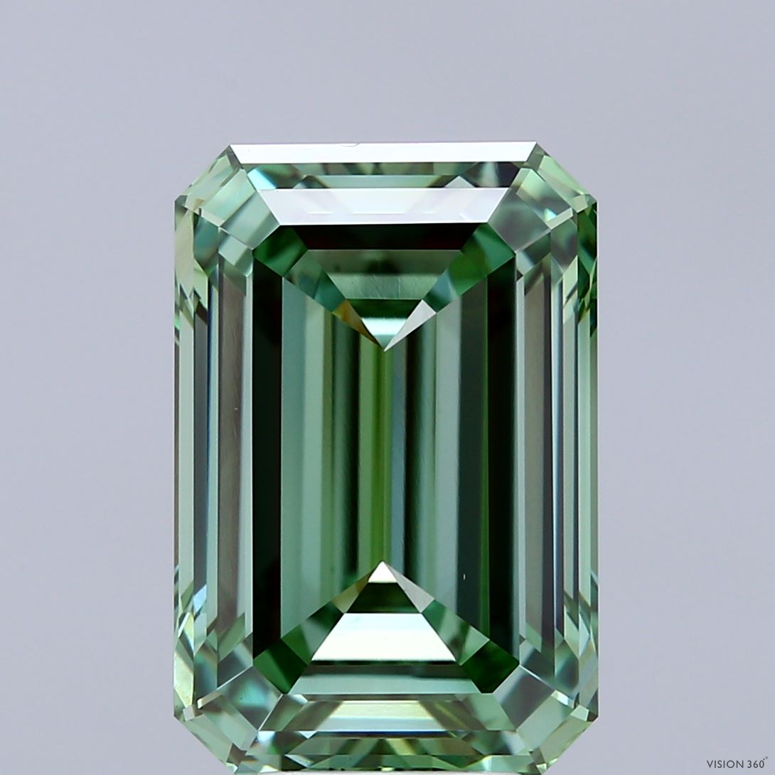 8.03 Carat Emerald Shaped, Ideal Cut, FANCY VIVID GREEN Color, VVS2 Clarity, IGI Certified Lab Grown Diamond