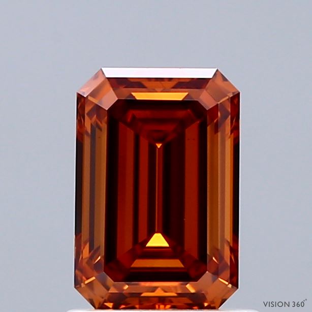 1.22 Carat Emerald Shaped, Ideal Cut, FANCY VIVID ORANGE Color, VVS2 Clarity, IGI Certified Lab Grown Diamond