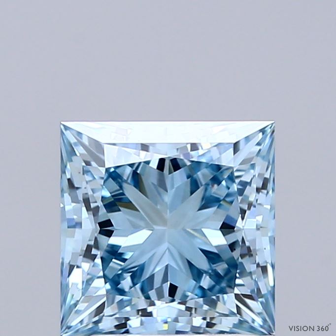 2.02 Carat Princess Shaped, Ideal Cut, FANCY VIVID BLUE Color, VS1 Clarity, IGI Certified Lab Grown Diamond