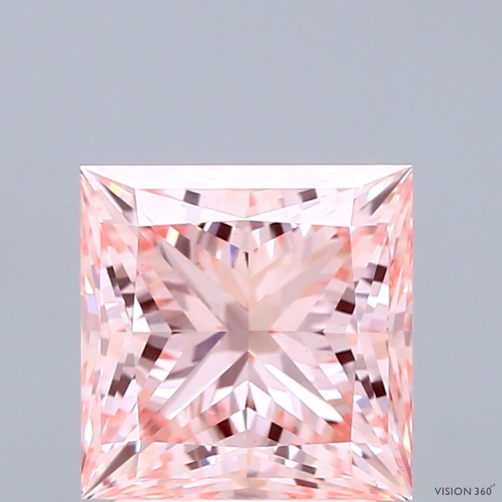 2.63 Carat Princess Shaped, Ideal Cut, FANCY VIVID PINK Color, VS1 Clarity, IGI Certified Lab Grown Diamond