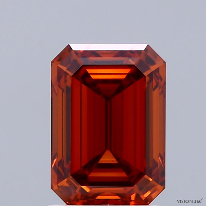 2.01 Carat Emerald Shaped, Ideal Cut, FANCY VIVID ORANGE Color, VS1 Clarity, IGI Certified Lab Grown Diamond