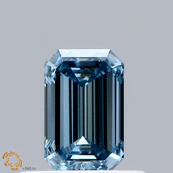 0.50 Carat Emerald Shaped, Excellent Cut, FANCY VIVID BLUE Color, VS2 Clarity, IGI Certified Lab Grown Diamond
