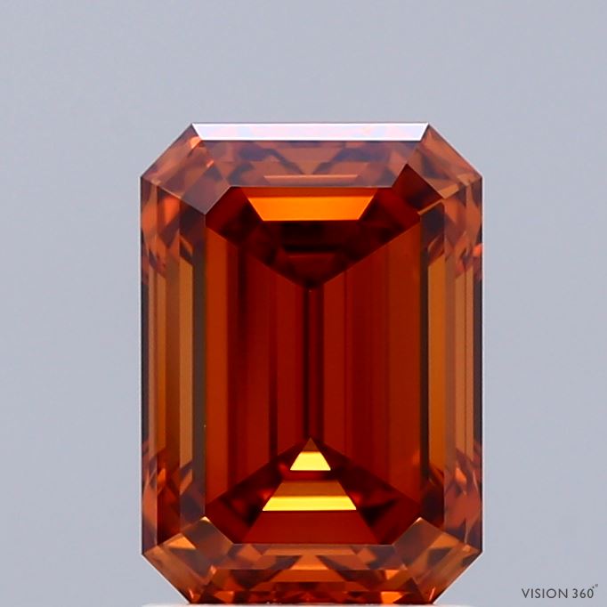 2.02 Carat Emerald Shaped, Ideal Cut, FANCY VIVID ORANGE Color, VVS2 Clarity, IGI Certified Lab Grown Diamond