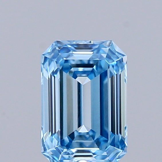 0.51 Carat Emerald Shaped, Ideal Cut, FANCY VIVID BLUE Color, VVS2 Clarity, IGI Certified Lab Grown Diamond