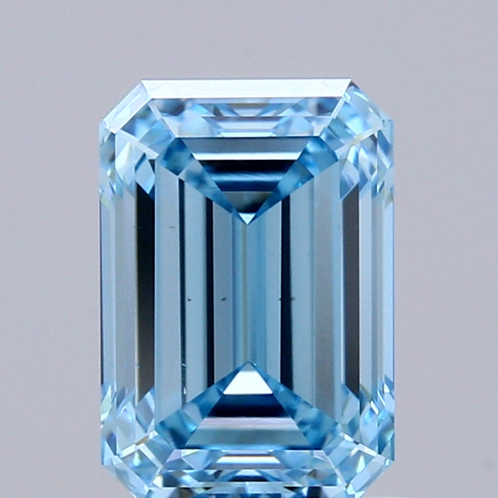 1.50 Carat Emerald Shaped, Ideal Cut, FANCY VIVID BLUE Color, VS1 Clarity, IGI Certified Lab Grown Diamond