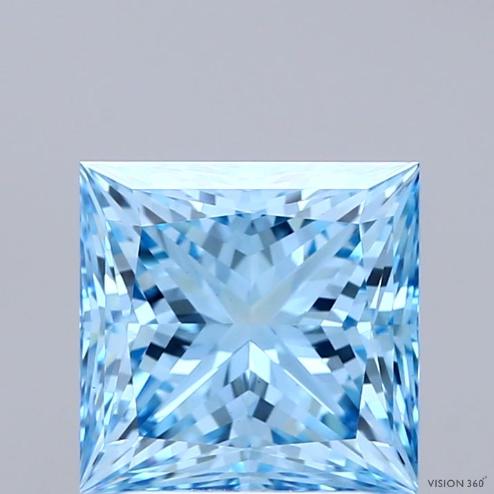 2.69 Carat Princess Shaped, Ideal Cut, FANCY VIVID BLUE Color, VS1 Clarity, IGI Certified Lab Grown Diamond