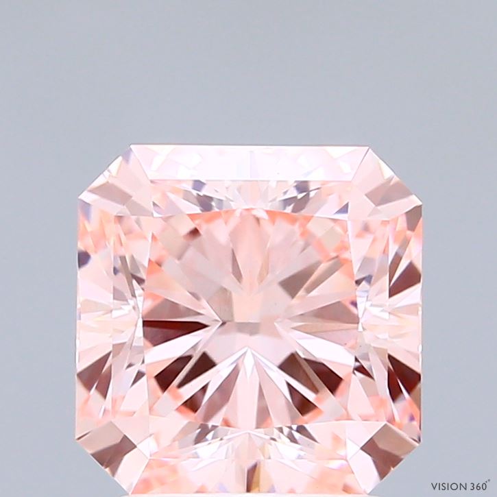 2.50 Carat Radiant Shaped, Ideal Cut, FANCY VIVID PINK Color, VS1 Clarity, IGI Certified Lab Grown Diamond