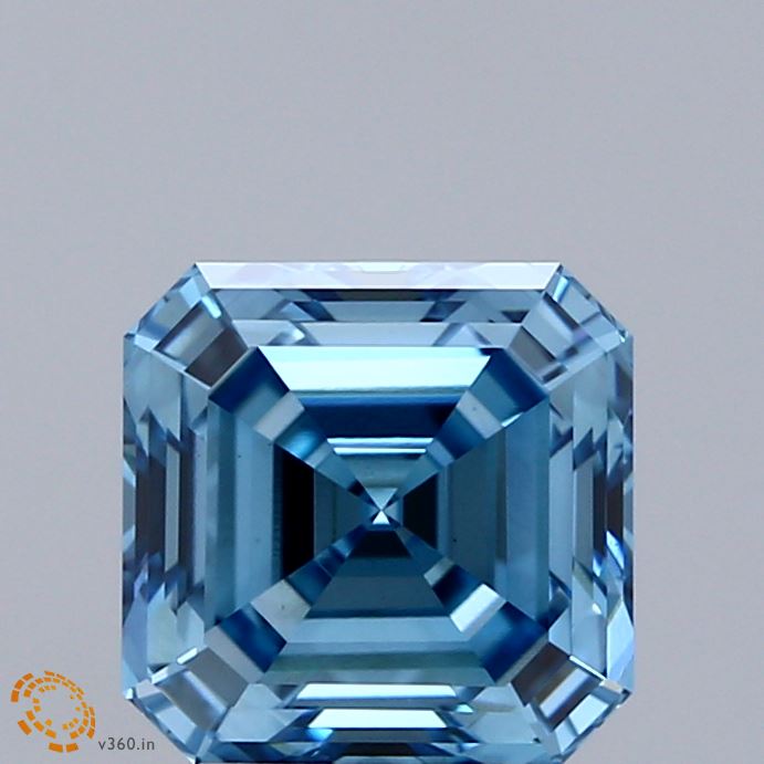 2.60 Carat Asscher Shaped, Ideal Cut, FANCY VIVID BLUE Color, VS1 Clarity, IGI Certified Lab Grown Diamond