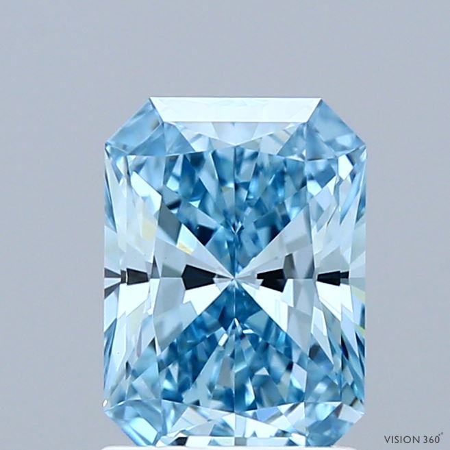 1.53 Carat Radiant Shaped, Ideal Cut, FANCY VIVID BLUE Color, VS1 Clarity, IGI Certified Lab Grown Diamond