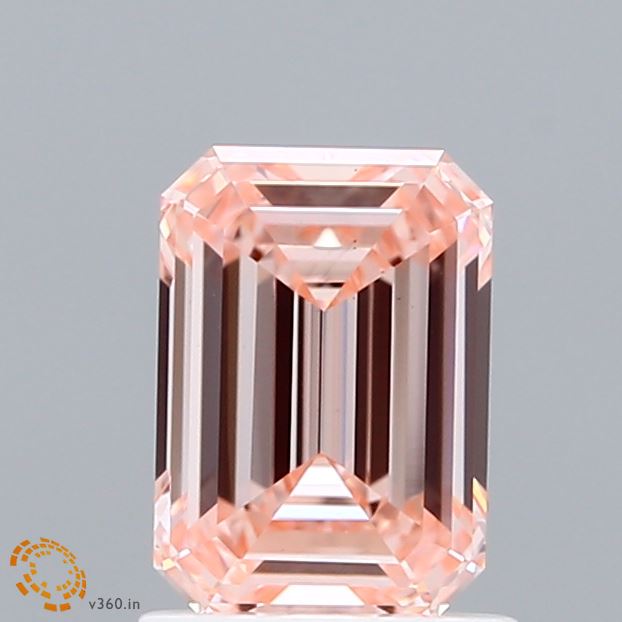1.23 Carat Emerald Shaped, Ideal Cut, FANCY INTENSE PINK Color, VS1 Clarity, IGI Certified Lab Grown Diamond