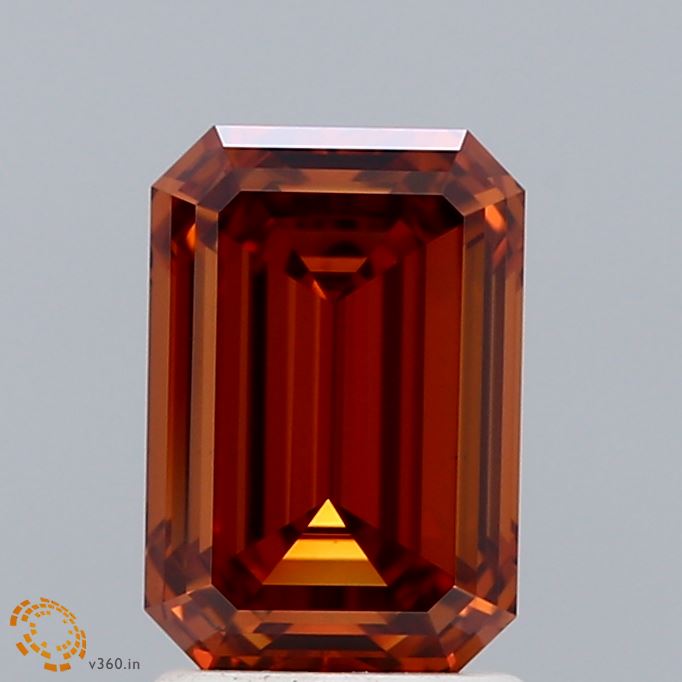 2.00 Carat Emerald Shaped, Ideal Cut, FANCY VIVID ORANGE Color, VVS2 Clarity, IGI Certified Lab Grown Diamond