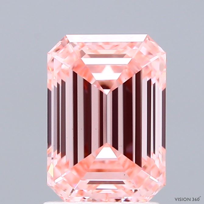 2.01 Carat Emerald Shaped, Ideal Cut, FANCY VIVID PINK Color, VS1 Clarity, IGI Certified Lab Grown Diamond