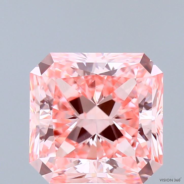 3.10 Carat Radiant Shaped, Ideal Cut, FANCY VIVID PINK Color, VS1 Clarity, IGI Certified Lab Grown Diamond