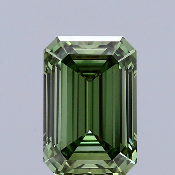 1.06 Carat Emerald Shaped, Ideal Cut, FANCY VIVID GREEN Color, VS1 Clarity, IGI Certified Lab Grown Diamond