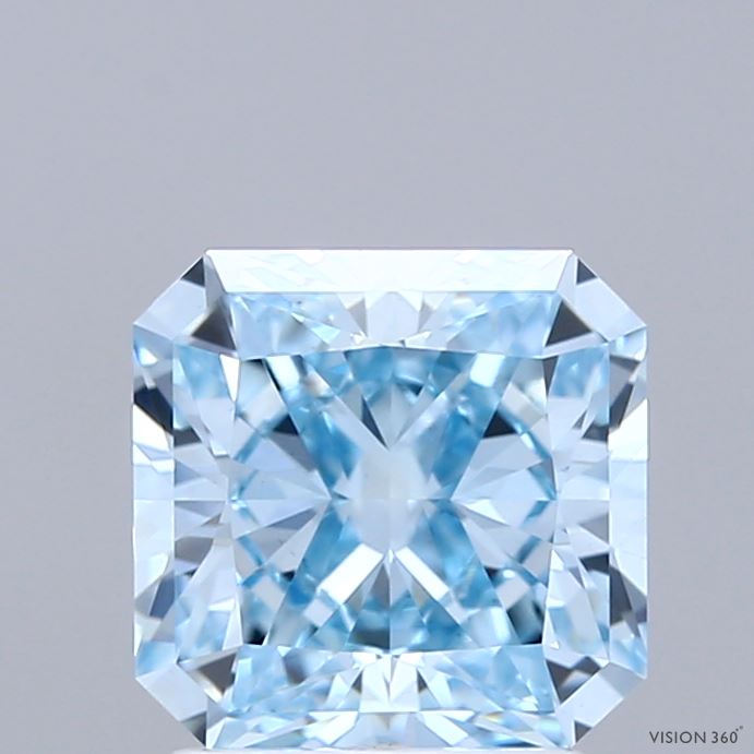 2.01 Carat Radiant Shaped, Excellent Cut, FANCY INTENSE BLUE Color, VS1 Clarity, IGI Certified Lab Grown Diamond