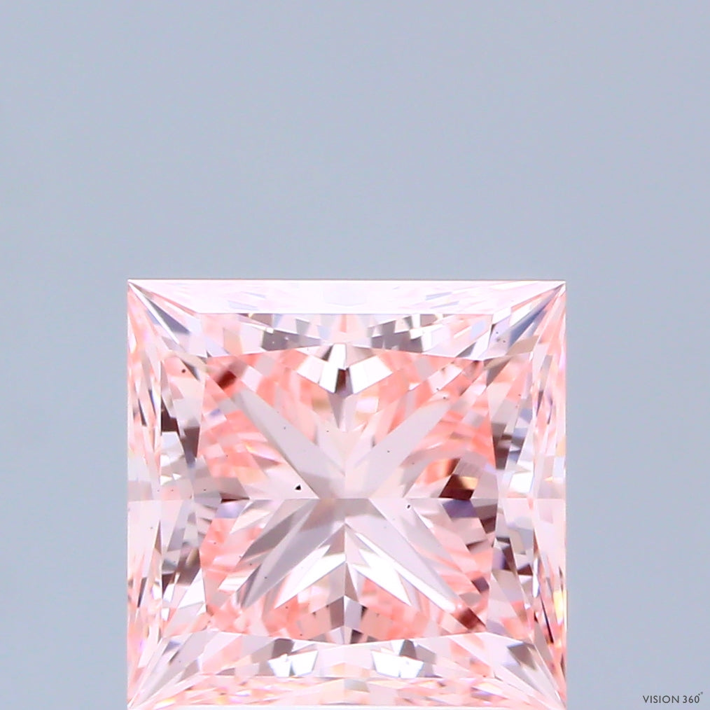 2.67 Carat Princess Shaped, Ideal Cut, FANCY INTENSE PINK Color, VS1 Clarity, IGI Certified Lab Grown Diamond