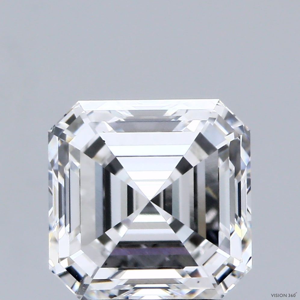 3.08 Carat Asscher Shaped, Ideal Cut, E Color, VS1 Clarity, IGI Certified Lab Grown Diamond