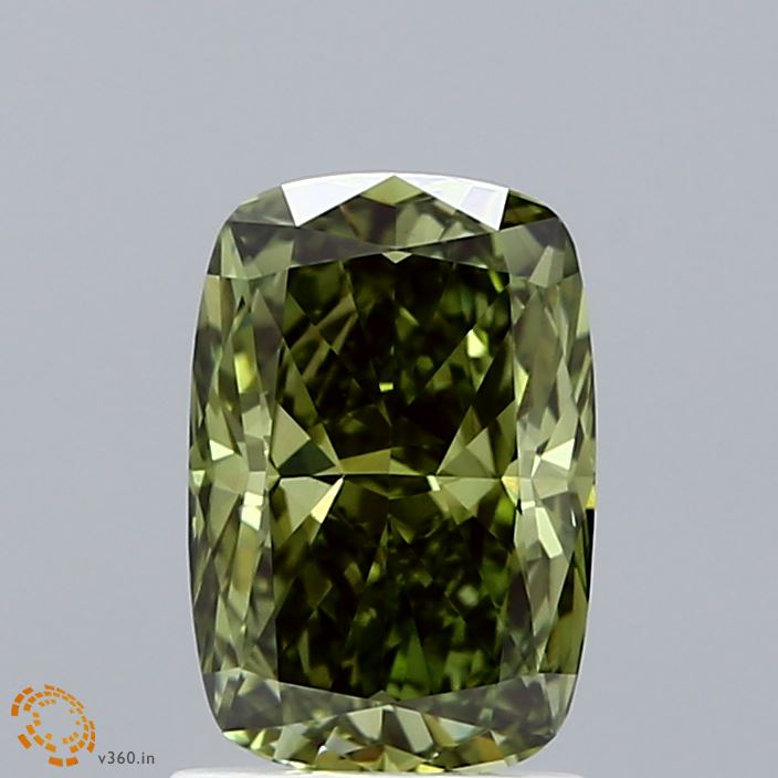 1.54 Carat Cushion Shaped, Ideal Cut, FANCY VIVID GREEN Color, VS1 Clarity, IGI Certified Lab Grown Diamond