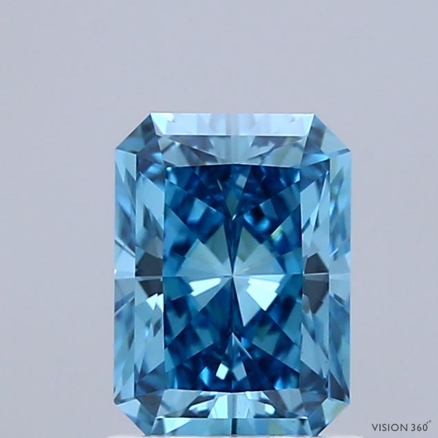 1.24 Carat Radiant Shaped, Excellent Cut, FANCY VIVID BLUE Color, VS1 Clarity, IGI Certified Lab Grown Diamond