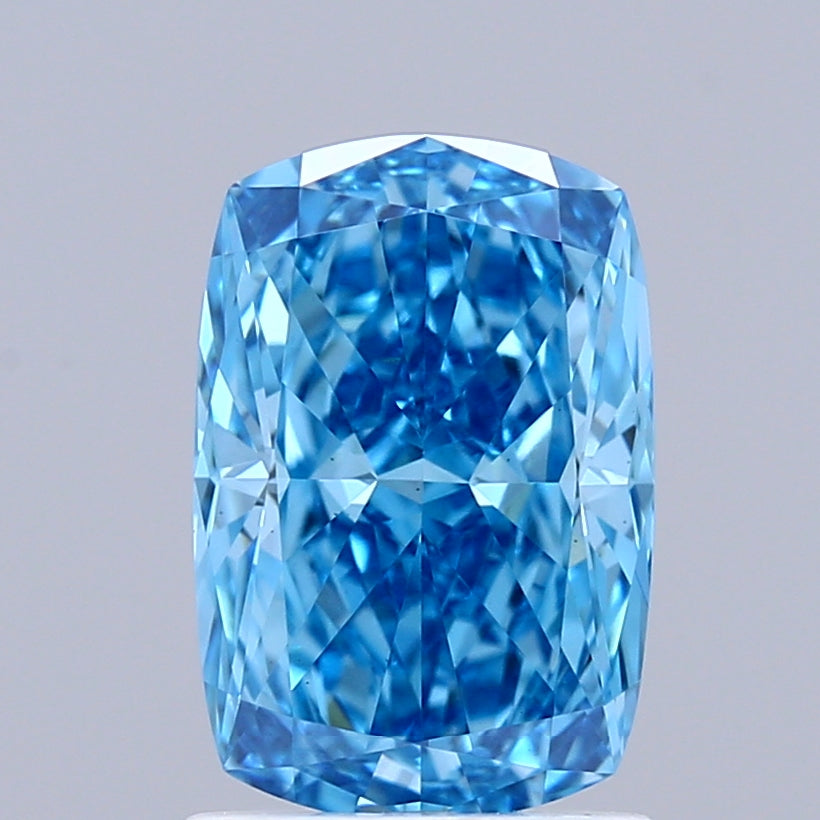 1.55 Carat Cushion Shaped, Ideal Cut, FANCY VIVID BLUE Color, VS1 Clarity, IGI Certified Lab Grown Diamond