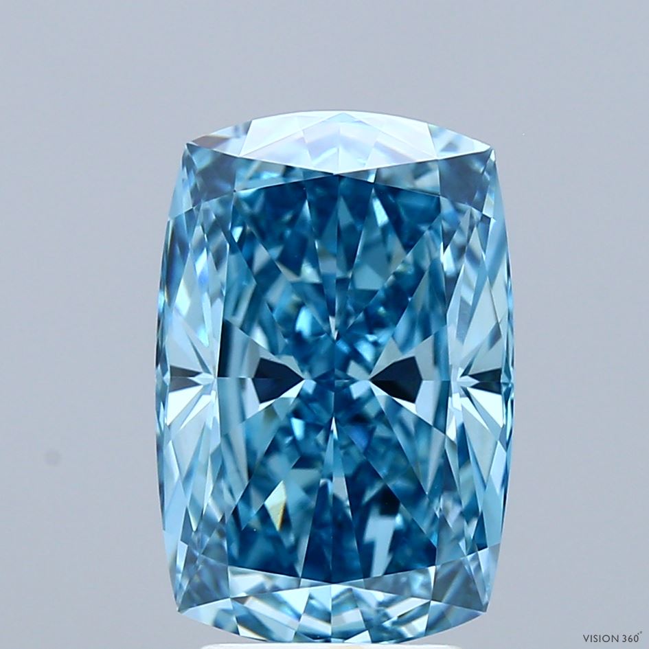4.18 Carat Cushion Shaped, Ideal Cut, FANCY VIVID BLUE Color, VVS2 Clarity, IGI Certified Lab Grown Diamond