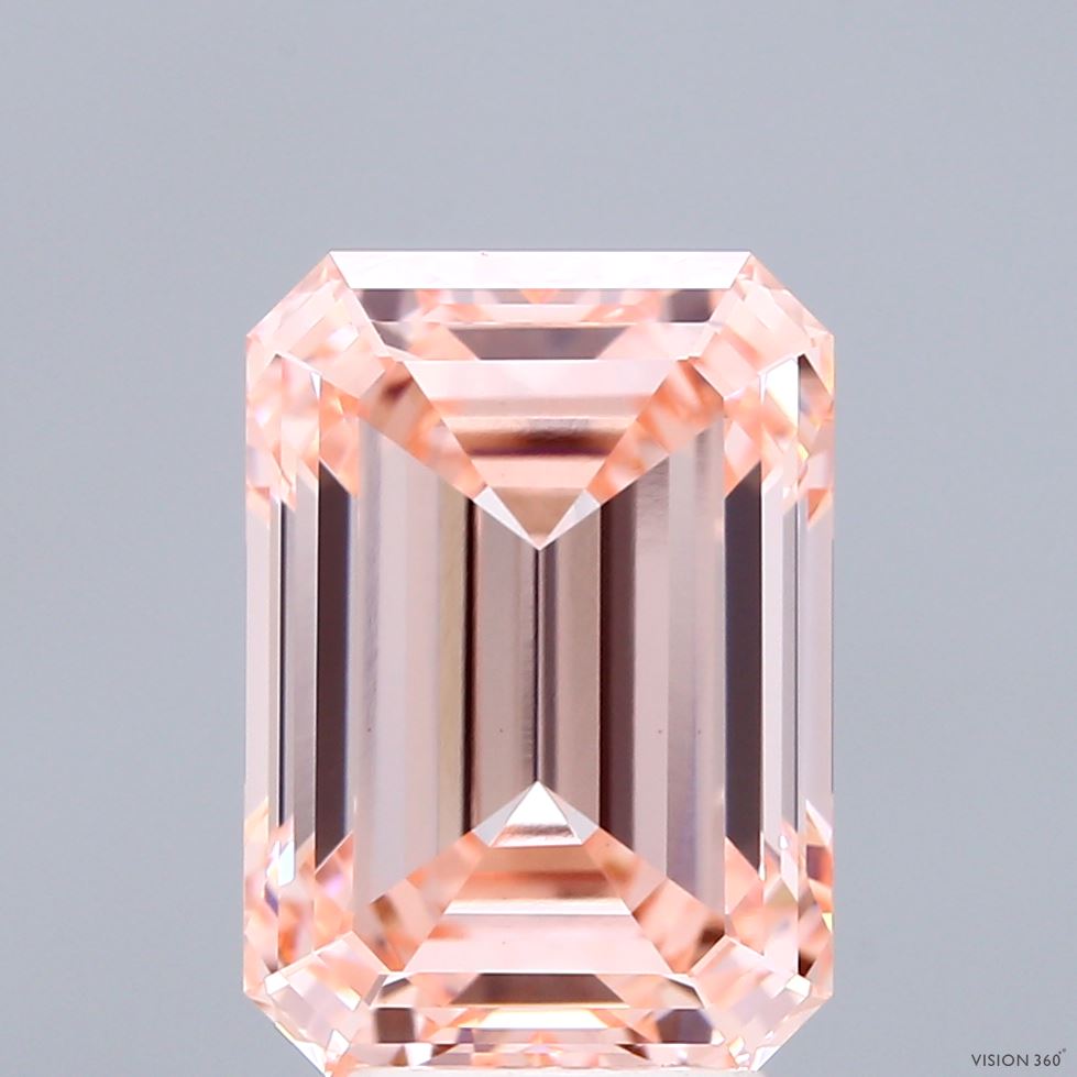 5.30 Carat Emerald Shaped, Ideal Cut, FANCY INTENSE PINK Color, VVS2 Clarity, IGI Certified Lab Grown Diamond