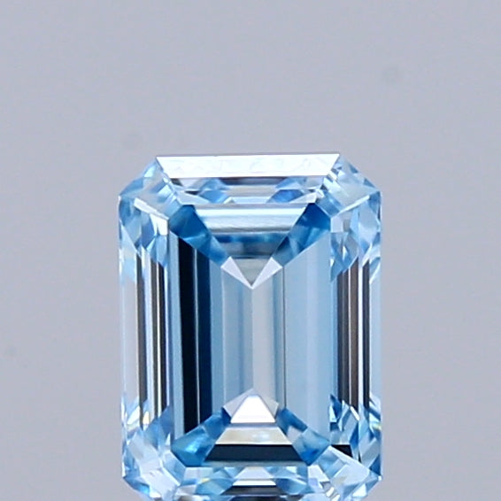 0.50 Carat Emerald Shaped, Ideal Cut, FANCY INTENSE BLUE Color, VVS1 Clarity, IGI Certified Lab Grown Diamond