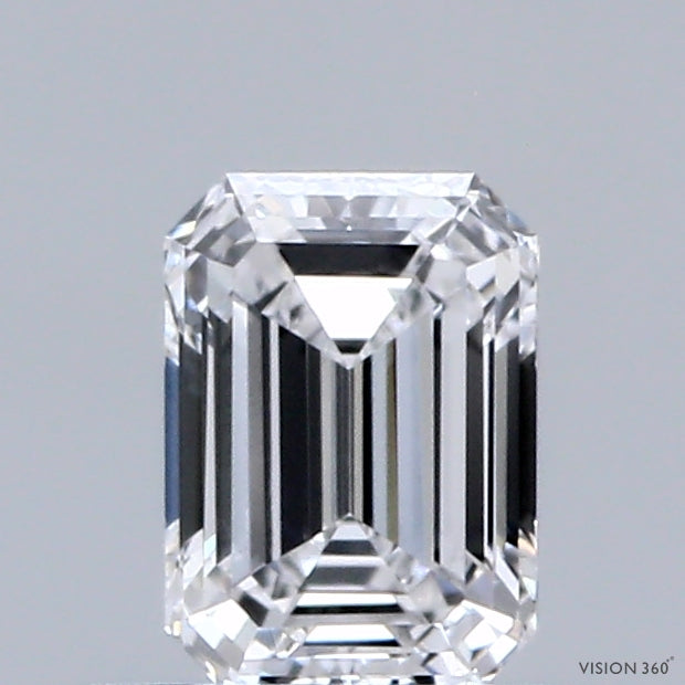 0.59 Carat Emerald Shaped, Ideal Cut, D Color, VVS2 Clarity, IGI Certified Lab Grown Diamond