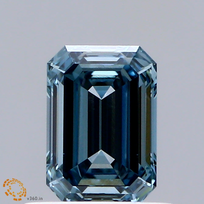 0.73 Carat Emerald Shaped, Ideal Cut, FANCY INTENSE BLUE Color, VVS2 Clarity, IGI Certified Lab Grown Diamond