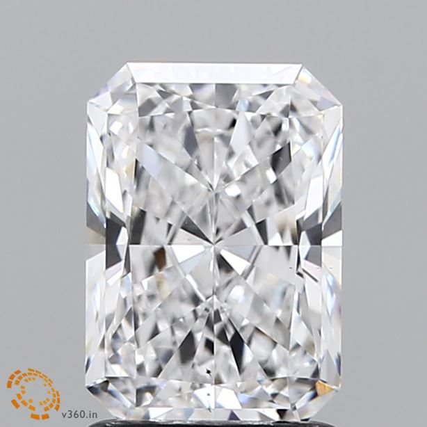 1.63 Carat Radiant Shaped, Ideal Cut, D Color, SI1 Clarity, GCAL Certified Lab Grown Diamond