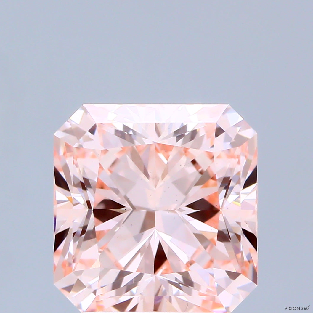 3.16 Carat Radiant Shaped, Ideal Cut, FANCY INTENSE PINK Color, VS1 Clarity, IGI Certified Lab Grown Diamond