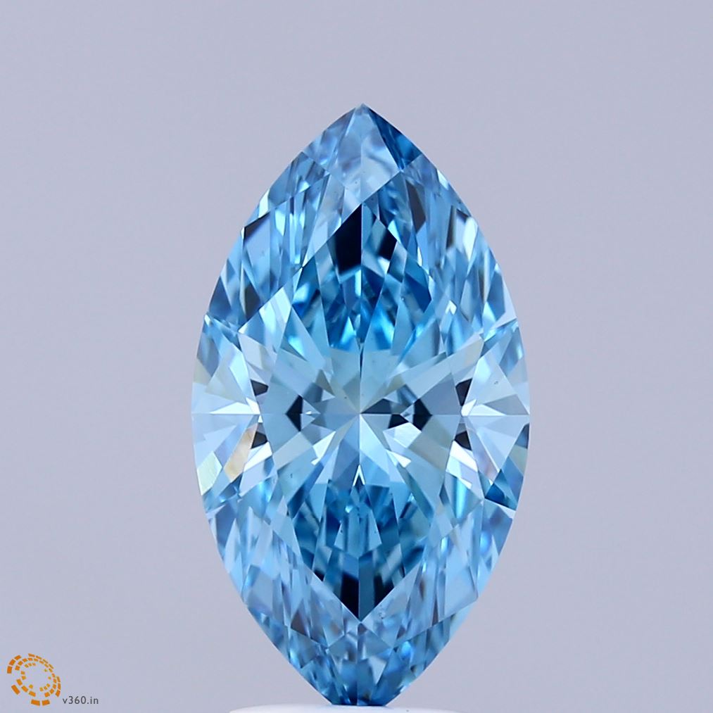 3.07 Carat Marquise Shaped, Ideal Cut, FANCY VIVID BLUE Color, VS1 Clarity, IGI Certified Lab Grown Diamond